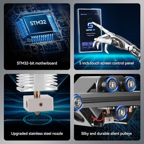 Super3d A3 3D Printer, WiFi Connection, Auto Leveling/90% Pre-Assembled/Heated Pad/Resume Printing, Open Source DIY FDM 3D Printer for Beginners, 5in Touch Screen, Print Size 8.7x8.7x9.8 Inch, Silver