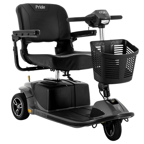 Pride Mobility Revo 2.0 3-Wheel Scooter - Travel Mobility for Seniors, All Terrain Motorized Scooter for Adults, 400 Lbs Weight Capacity, U-1 Batteries, Grey, 20"x18" Foldable Seat - S66