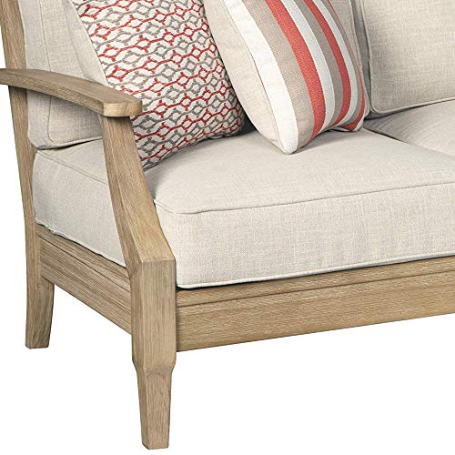 Signature Design by Ashley Carter Hall Outdoor Eucalyptus Patio Sofa with Cushion, Beige