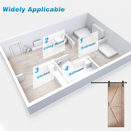 FREDBECK 48in x 80in Sliding Wood Barn Door with 8FT Barn Door Hardware Kit Included K Shape Solid Spruce Panel Sliding Door Double Surfaces Need to Assembly