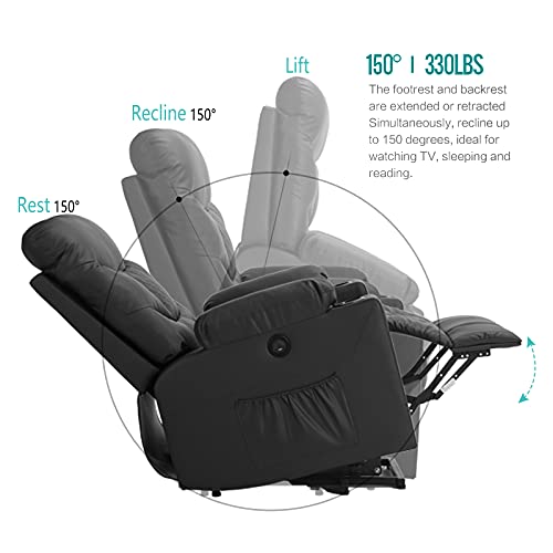 IPKIG Power Lift Chairs Recliners for Elderly with Massage and Heated, Linen Fabric Lift Recliner Chair with USB Ports, Massage Remote and Side Pocket for Living Room, Home Theater Seat (Grey)