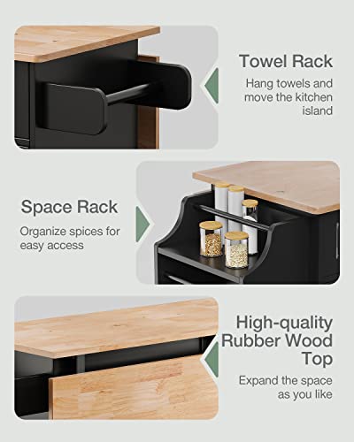Kitchen Island with Drop Leaf and Storage, on Wheels Two Drawers, Large Storage Cabinet, Towel Rack Spice Cart Brown