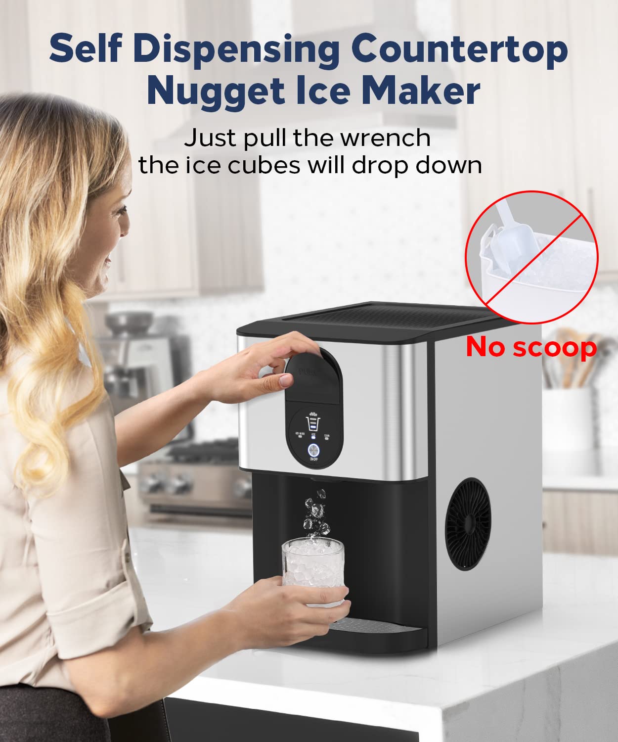 Kndko Self Dispensing Countertop Nugget Ice Maker, Nugget Ice Maker Countertop, 55lbs/24H,Pebble Ice Maker with Self-Cleaning,Crushed Ice Makers for Home Kitchen Bar Party Silver