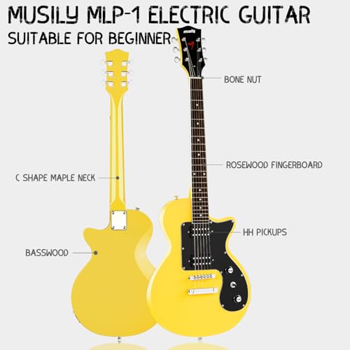 MLP-1 39 Inch Electric Guitar Kit, Beginner LP Full Size Solid Body Electric Guitar With HH Pickups, Gig Bag, Amplifier, Strap, Cable, Picks, String (White)
