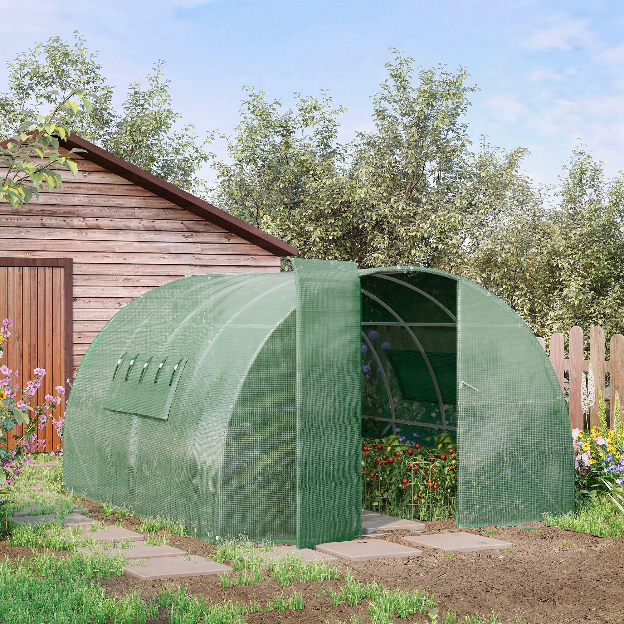 Outsunny 13' x 10' x 6.5' Outdoor Portable Walk-In Greenhouse with PE Cover - Curated Treasures Market