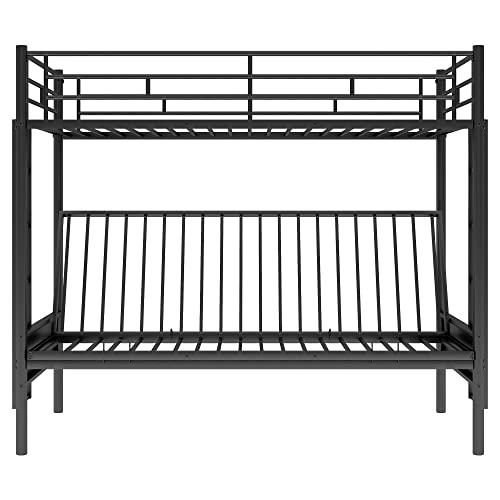 Harper & Bright Designs Twin over Futon Bunk Bed,Metal Bunk Bed with Futon can easy conversion to Twin Over Full Bunk Beds, Futon Bunk Bed with Guardrails and 2 Ladders for Kids Teens, Black