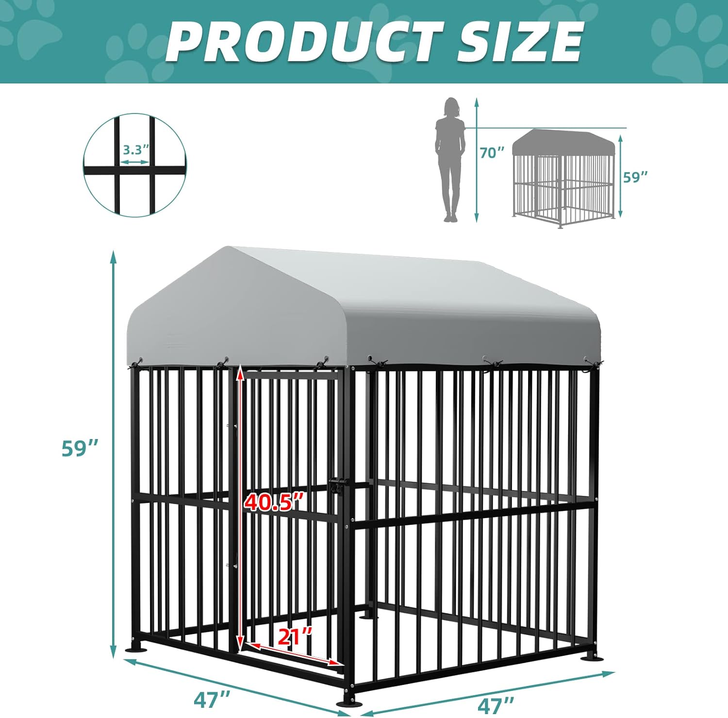 MEETWARM Large Outdoor Dog Kennel, Metal Heavy Duty Outdoor Indoor Pet Playpen, Anti-Rust Dog Pens Outdoor Dog Fence with Anti-UV & Waterproof Top Cover and Secure Lock for Backyard, 4'L x 4'W x 5'H