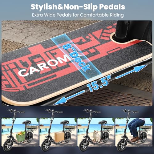 Caroma Peak 800W/1200W Electric Scooter Adults, 30 Miles Max Range, Foldable Electric Scooter with Seat, Front Suspension, Detachable Large Basket,Commuter E-Scooter for Adult and Teens