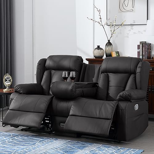 59" Manual Reclining Loveseat - Wall Hugger Double Loveseat Recliner with Side Pockets, Manual Recliner Chair RV Sofa (Brown, Loveseat)