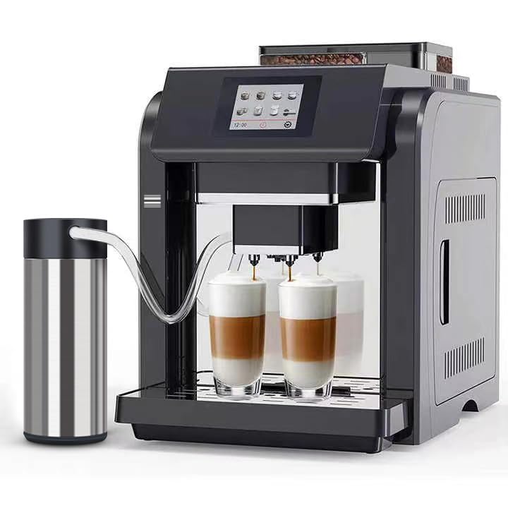 Mcilpoog ES317 Fully Automatic Espresso Machine，Milk Frother,Built-in Grinder，Intuitive Touch Display ，7 Coffee Varieties for Home, Office,and more