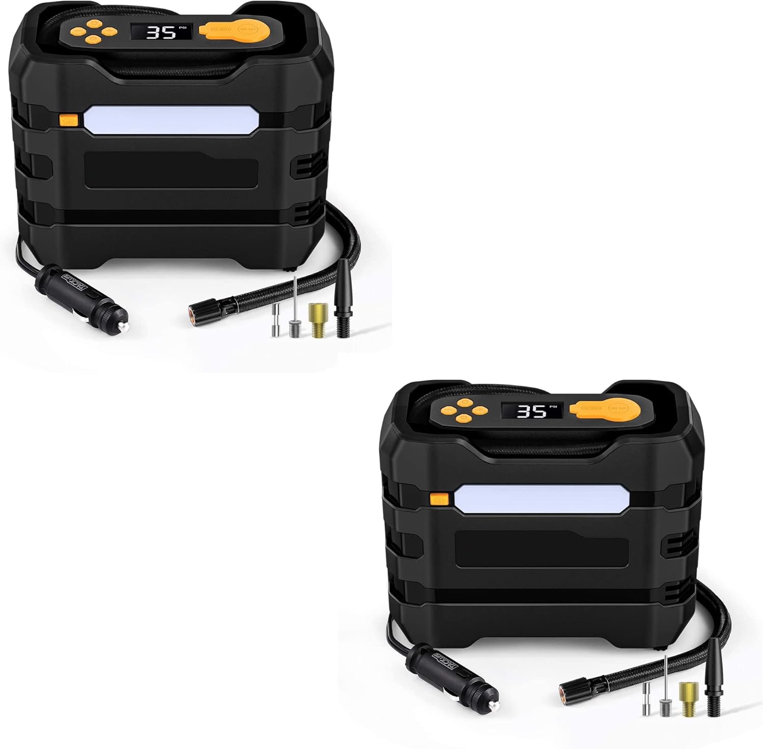 Car Tire Inflator 12V DC Portable Air Compressor with 3 LED Lights | Yellow 2Pcs