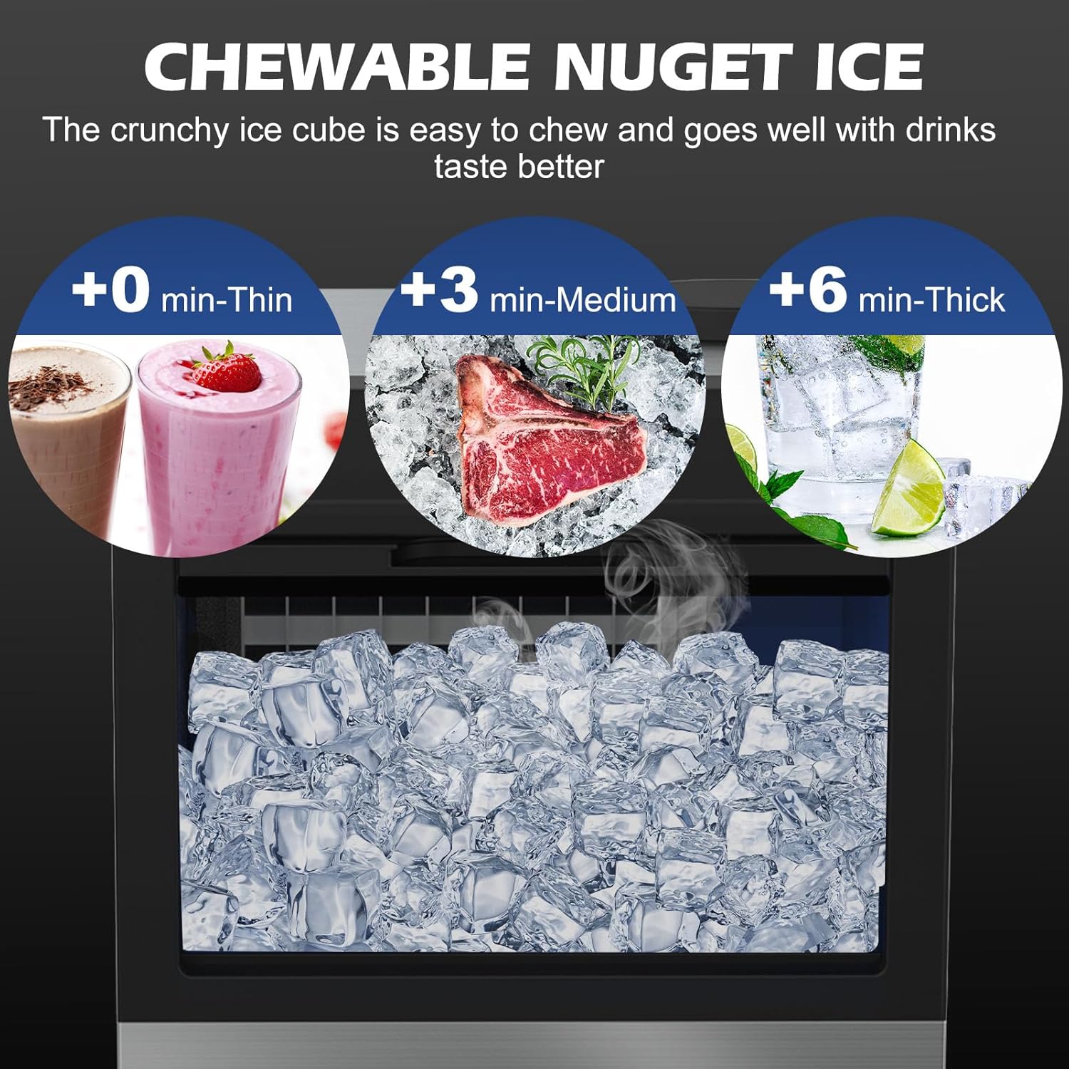 Commercial Ice Maker Machine, 100Lbs/24H Ice Production Under Counter Ice Maker, Tap Water & Top Loading Freestanding Ice Machine, 45 Ice Cubes/Cycle, Include Ice Scoop, Connection Hose