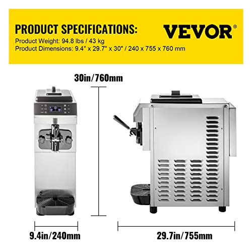VEVOR Soft Serve Ice Cream Machine for home,3.4 Gal/H Commercial Machine,Single Flavor Ice Cream Maker,1200W Countertop Yogurt Maker Machine for Party,Restaurant Snack Bar
