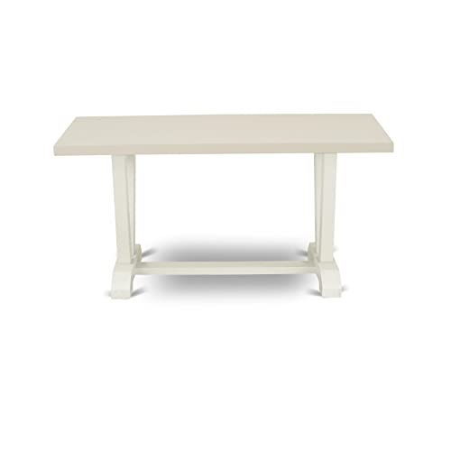 East West Furniture V-Style 7 Piece Set Consist of a Rectangle Dining Room Table with V-Legs and 6 Doeskin Linen Fabric Upholstered Chairs, 36x60 Inch, V096GA235-7