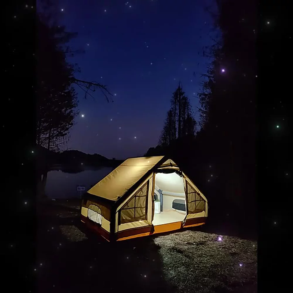Inflatable Camping Tent with Pump, Glamping Tents, Easy Setup Waterproof Windproof Outdoor Blow Up Tent, 4 Season Oxford Cabin Tent Suitable for 3-8 people,L - Curated Treasures Market