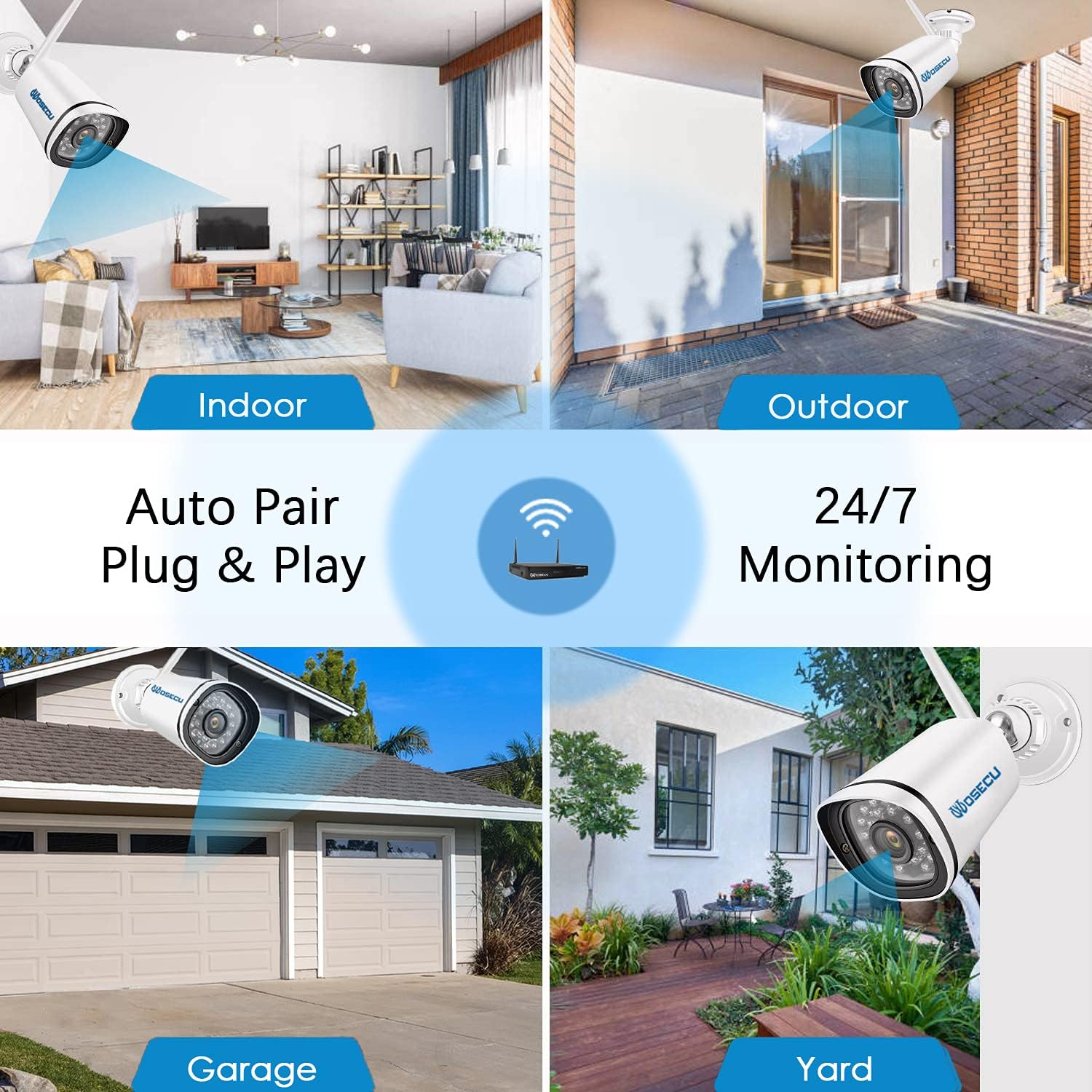 WOSECU 8CH Wireless Security Camera System, Home Security Outdoor 1TB Hard Drive Pre-Installed 4PCS 1080p Outdoor WiFi Surveillance Camera with Night Vision, Waterproof, Motion Alert, Remote Access
