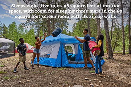 Wenzel Klondike 8 Person Water Resistant Tent with Convertible Screen Room for Family Camping