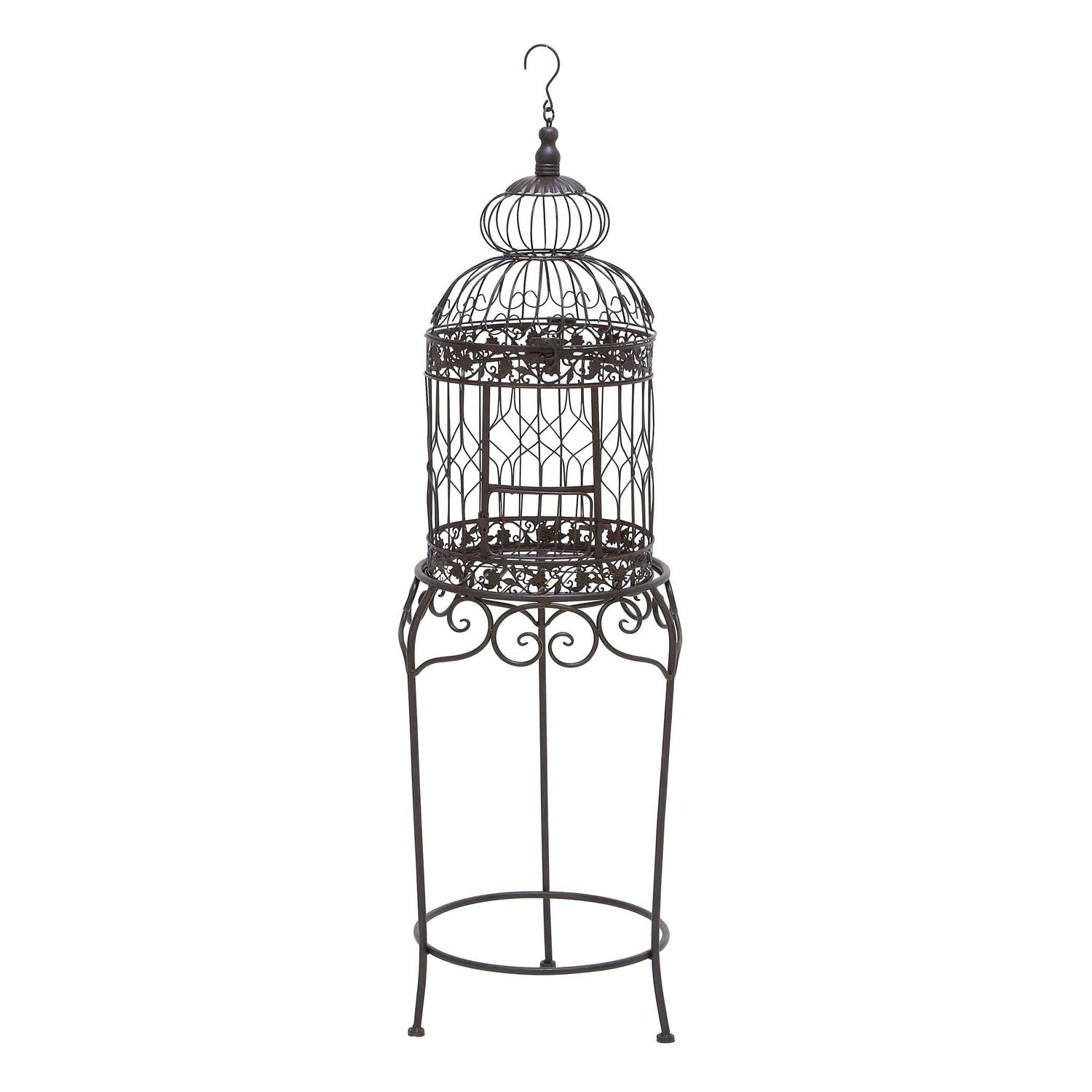 DecMode Black Metal Indoor Outdoor On Removable Stand Birdcage with Latch Lock Closure and Top Hook - Pet Supplies online store