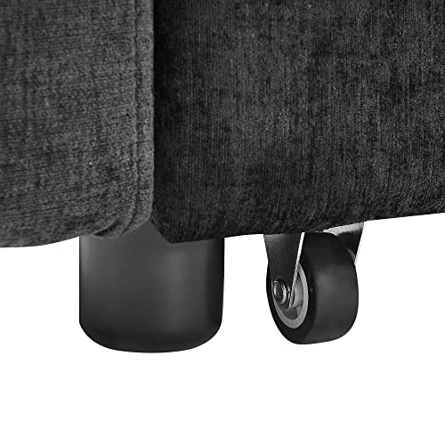 Couch with Adjustable Back and Two Arm Pocket Chenille Fabric Convertible Sofa, Sleeper Bed for Living Room Apartment Lounge, Grey
