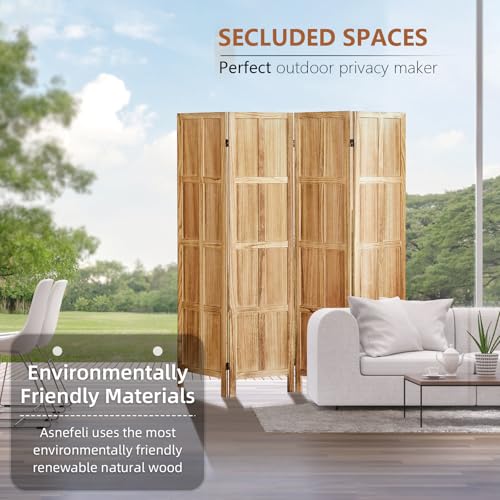 Wood Room Divider 4 Panel, 5.6 FT Tall Room Divider and Folding Privacy Screen, Partition Divider for Room Separation, Wooden Wall Divider Screen for Home Office Bedroom (Retro White)