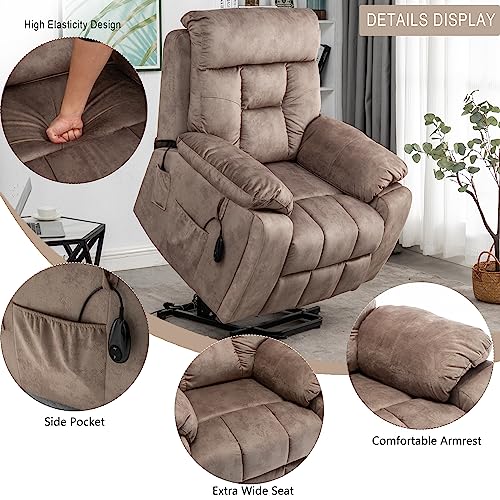 Power Lift Chair Lay Flat Recliner Infinite Position Electric Dual Motor Stand Up Lift Chair with Massage and Heat for Adults,Heavy Duty Recliners with 2 Remote Controls and Two Cup Holders