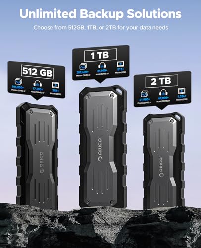 ORICO 1TB Portable SSD Up to 2000MB/s, Interface Extra Protection, Metal Body + Rubberized Casing External Solid State Drive, Water and Dust Resistance for X-sports, Outdoors Professionals, PSSD - O20