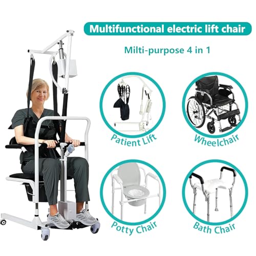 Electric Transfer Chair Patient Lift (4 in 1) for Home, 180° Split Seat, 330 lbs Load-Bearing for Elderly Disabled Handicapped (Eclectic, White, Black)