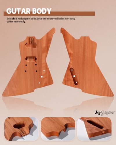 Leo Jaymz DIY Single Cut Electric Guitar Kits with Mahogany Body and Neck - Rosewood Fingerboard and All Components Included (LP Hollow)