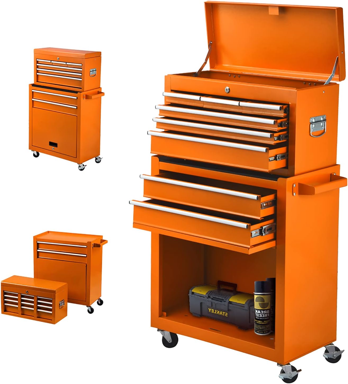 Monday Mall 8-Drawer Rolling Tool Box Tool Chest with 4 Wheels High Capacity Tool Storage Cabinet with Locks for Workshop Garage Warehouse (Red) 001