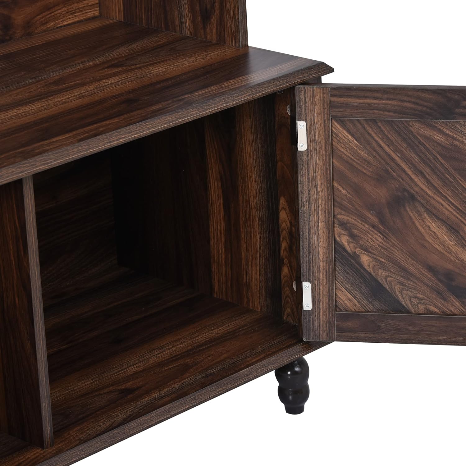 1 Hall Tree, Multifunctional Entryway Bench with 4 Hooks & Shoe Cabinet, Top Open Shelf, Solid Wood Frame and Anti-Tip Design, Ider for Hallway, Living Room, Bedroom, Brown