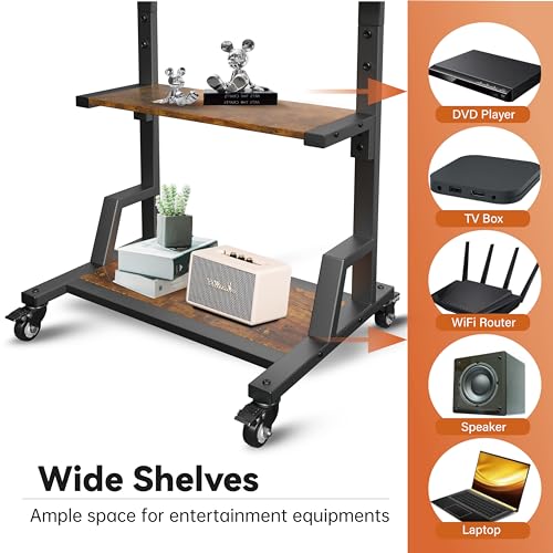 AENTGIU Rolling TV Stand Mobile TV Cart for 32"-75" All Brand TVs, Lockable Portable TV Stand on Wheels with Metal TV Mount & 2 Tier Wood Shelf for Living Room,Bedroom,Office(All Hardware Included)