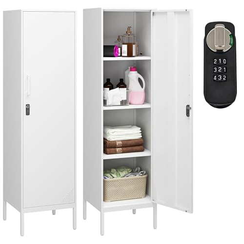 Metal Locker, Storage Cabinet with Digital Lock, Steel File Cabinet with 3 Adjustable Shelves for School, Living Room, Bedroom, Office (Green)