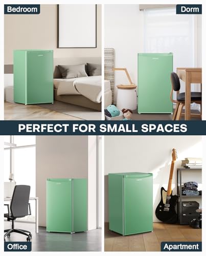 Upstreman 3.2 Cu.Ft Mini Fridge with Freezer, Single Door Mini Fridge, Dorm Fridge, Adjustable Thermostat, Mini Refrigerator for Bedroom, Office, Dorm, Black-BR321