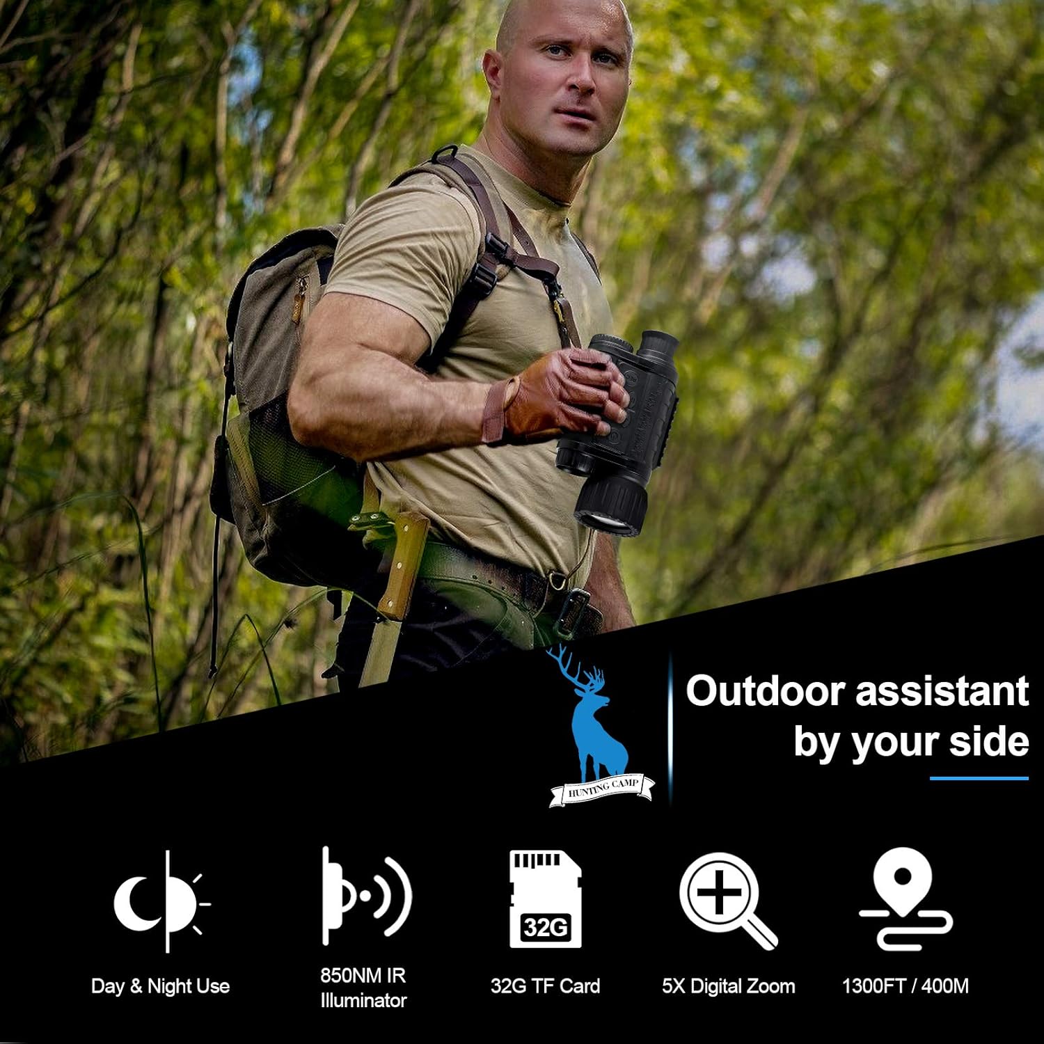 Night Vision Monocular, HD Digital Infrared Camera Scope 6x50mm with 1.5 inch TFT LCD High Power Hunting Gear Takes 5mp Photo 720 Video up to 350m/1150ft Detection Distance