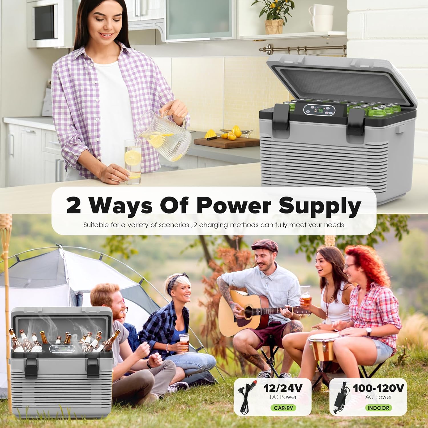 12V Car Refrigerator 21 QT(20L) Portable Electric Cooler/Warmer with 12 Volt DC &110V AC, Thermoelectric Fridge Plug in Cooler for Car, Vehicle, Travel, Camping, Outdoor, Grey