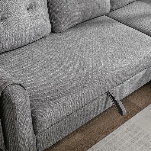 Modular Sectional Sofa with Storage Chaise, Pull Out Sleeper Sofa Bed with Chaise, Comfy L Shaped Convertible Sleeper Couch with Pocket Sectional 3 Seat Couch for Living Room Home Office