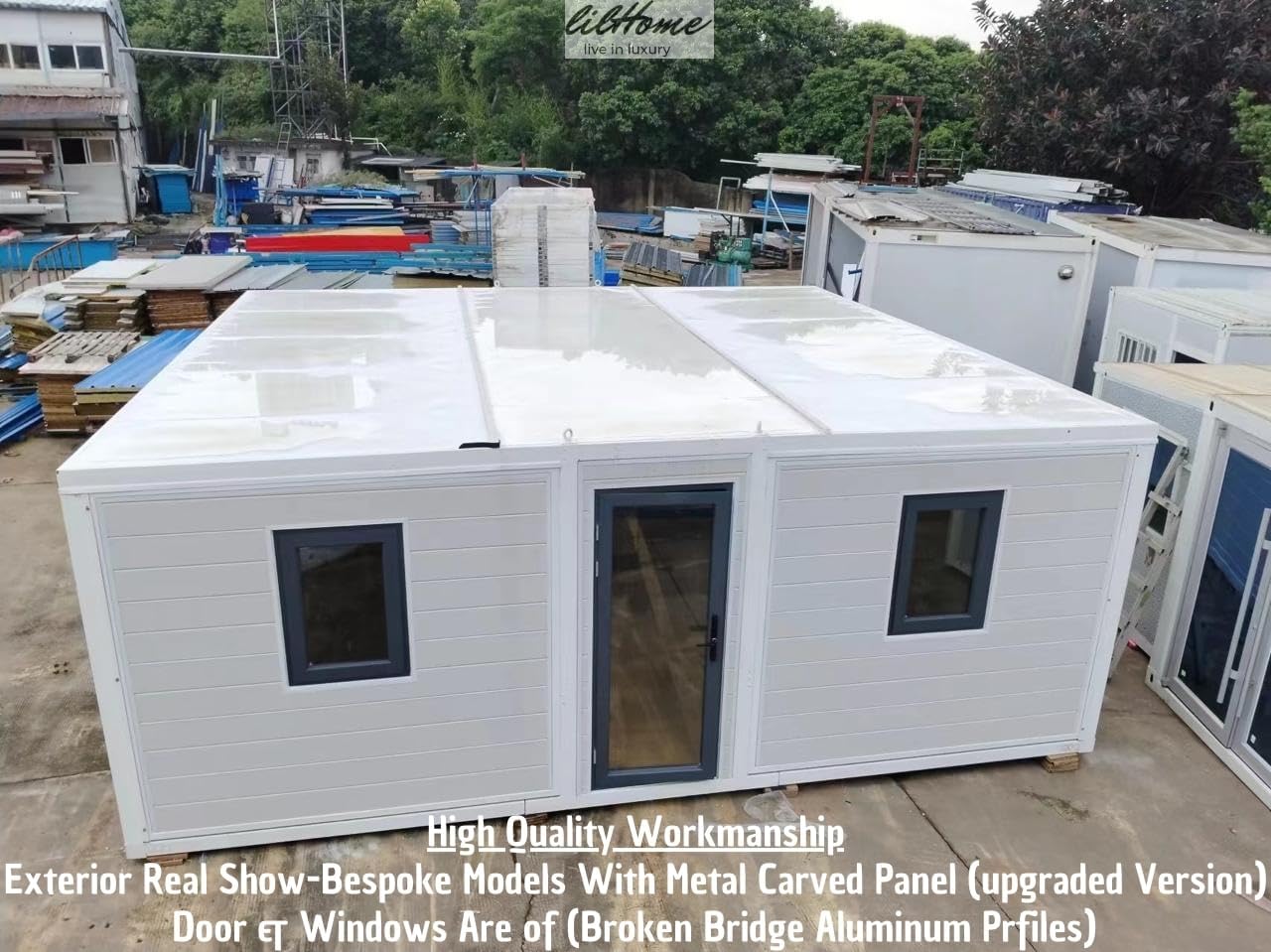 Portable Prefabricated House 19 x 20FT Tiny Mobile Prefab House 2Shaped Bed Rooms Perfect for Hotel House, Small Tiny House for Adults to Live in with Bathroom & Kitchen in This Prefab Home