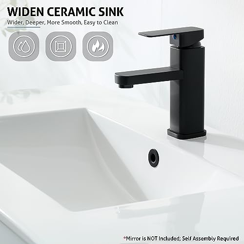 LUCKWIND 36" Bathroom Vanity with Sink Combo Set, Bathroom Cabinet with Laundry Hamper, includes 2 Doors, 1 Drawer and Soft Closing System, (Mirror Not Include), White