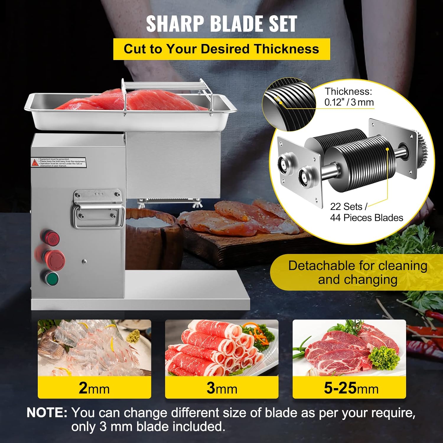 VEVOR Commercial Meat Cutter Machine 1100 LB/H 3mm Stainless Steel with Pulley 600W Electric Food Cutting Slicer for Kitchen Restaurant Supermarket Market