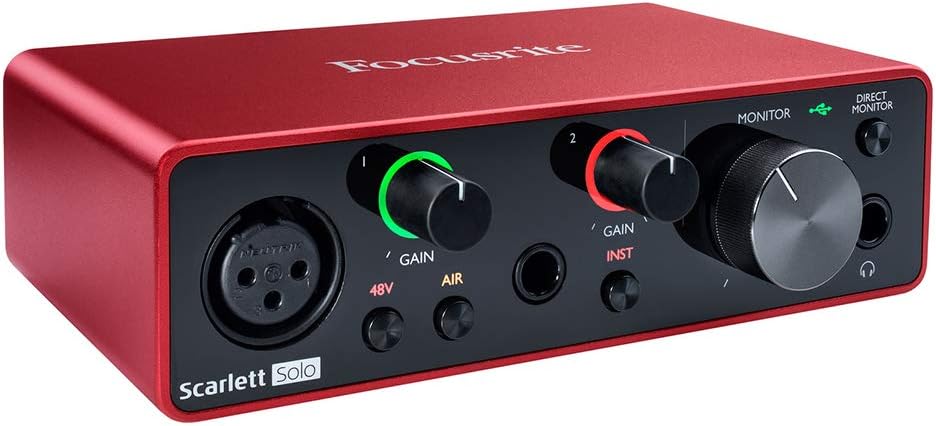 Blue Microphones Ember Condenser Mic Bundle with Focusrite Scarlett Solo 3rd Gen Audio Interface, Headphone, Stand, Pop Filter & XLR Cable