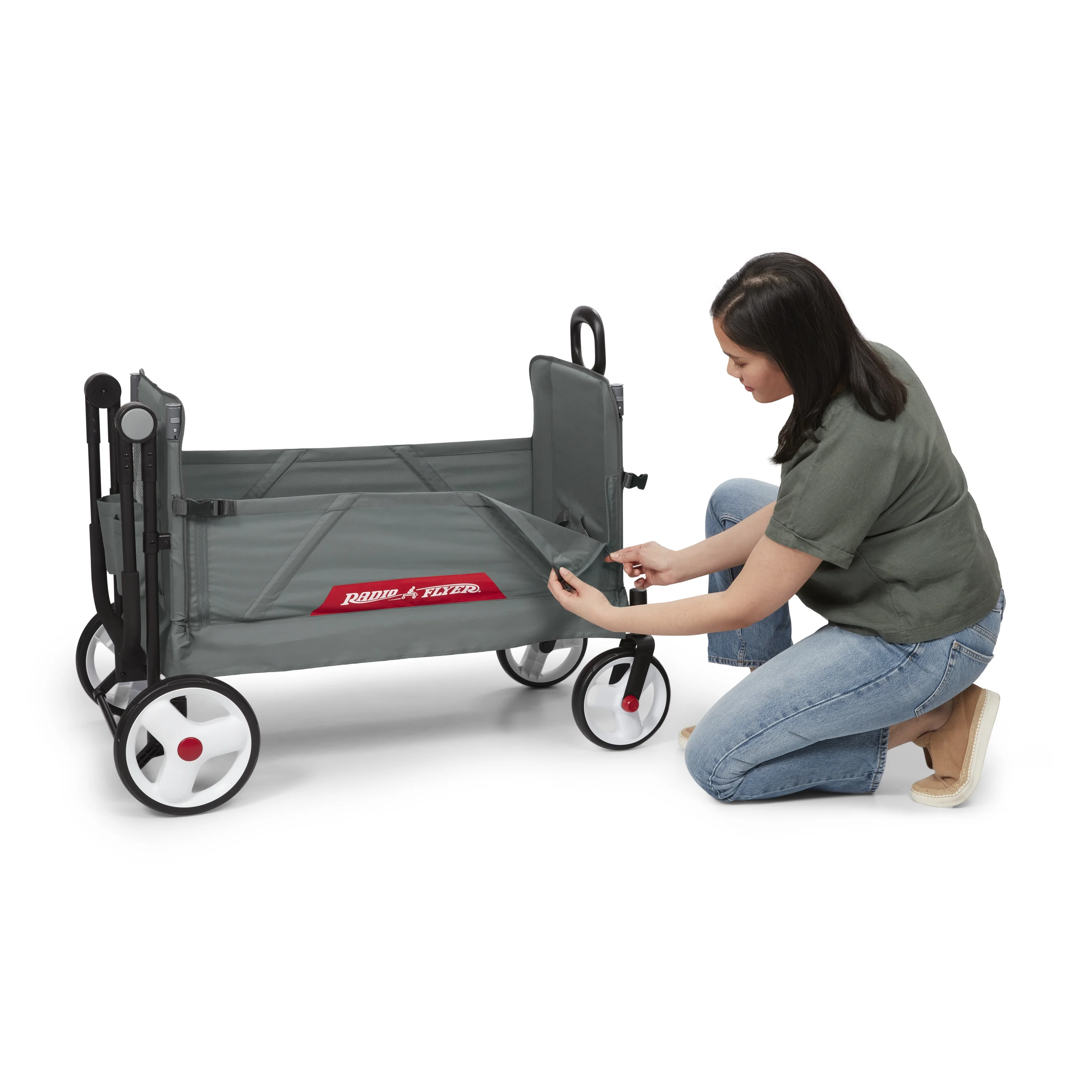 Radio Flyer Compass Stroll ‘N Wagon®, Gray Push and Pull Folding Fabric Wagon, for Kids 1 Year and up