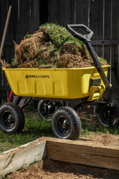 Gorilla Carts 8 Cu. Ft. Steel Dump Cart (Model #Gcsd-8), 39-inch x 28-inch Steel Bed, 1200 lbs. Capacity, 13-inch Pneumatic Tires