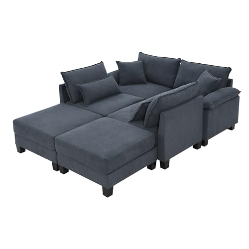 Modular Sectional Sofa, Wide Seat Modular Couch, 6 Seat Sectional Sleeper Sofa with Armrest, Lumbar Pillow and Backrest, Customizable U Shaped Couch and L Shaped Sofa for Living Room (Beige)