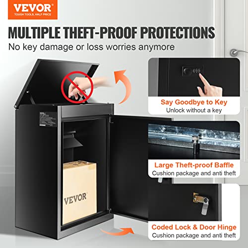 VEVOR Package Delivery Boxes for Outside, Extra Large Mailbox for Parcel Wall Mounted Lockable, Galvanized Steel Parcel Drop Box with Anti-Theft Baffle, IPX3 Waterproof for Porch, Curbside