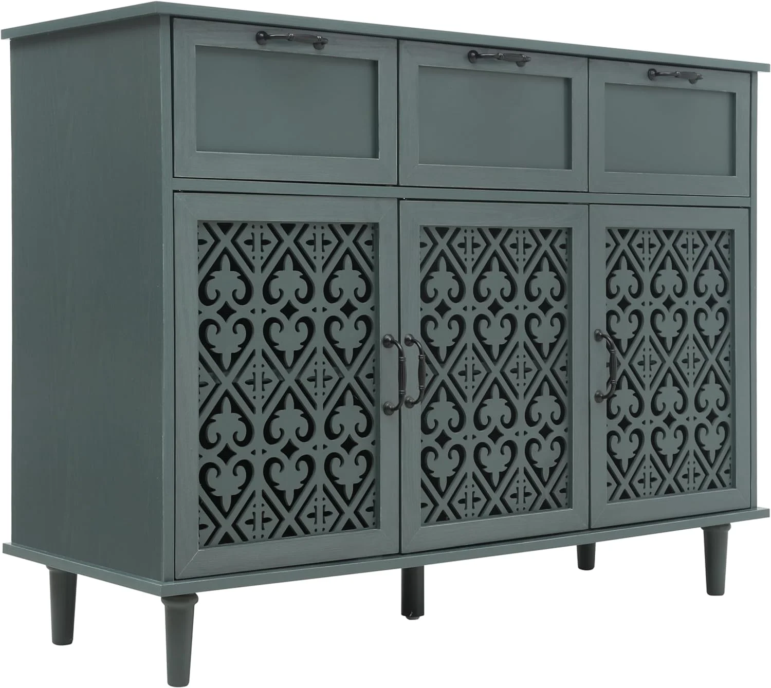 Sideboard Buffet Cabiet, Solid Wood Storage Cabiet With 3 Doors Ad 3 Drawers For Livig Room, Bedroom, Hallway, Etryway, Study, Dark Gree