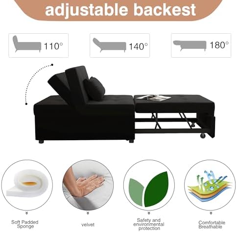 NLIBOOMLife Convertible Chair Bed Sleeper  Pu Leather 4 in 1 Single Sofa  Ottoman  Pull Out Small Bed Recliner for Home Living Room (Leather Brown)