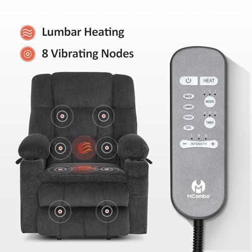 MCombo Dual Motor Power Lift Recliner Chair with Massage and Heat for Elderly People, Infinite Position, USB Ports, Cup Holders, Fabric 7890 (Medium-Regular, Burgundy)