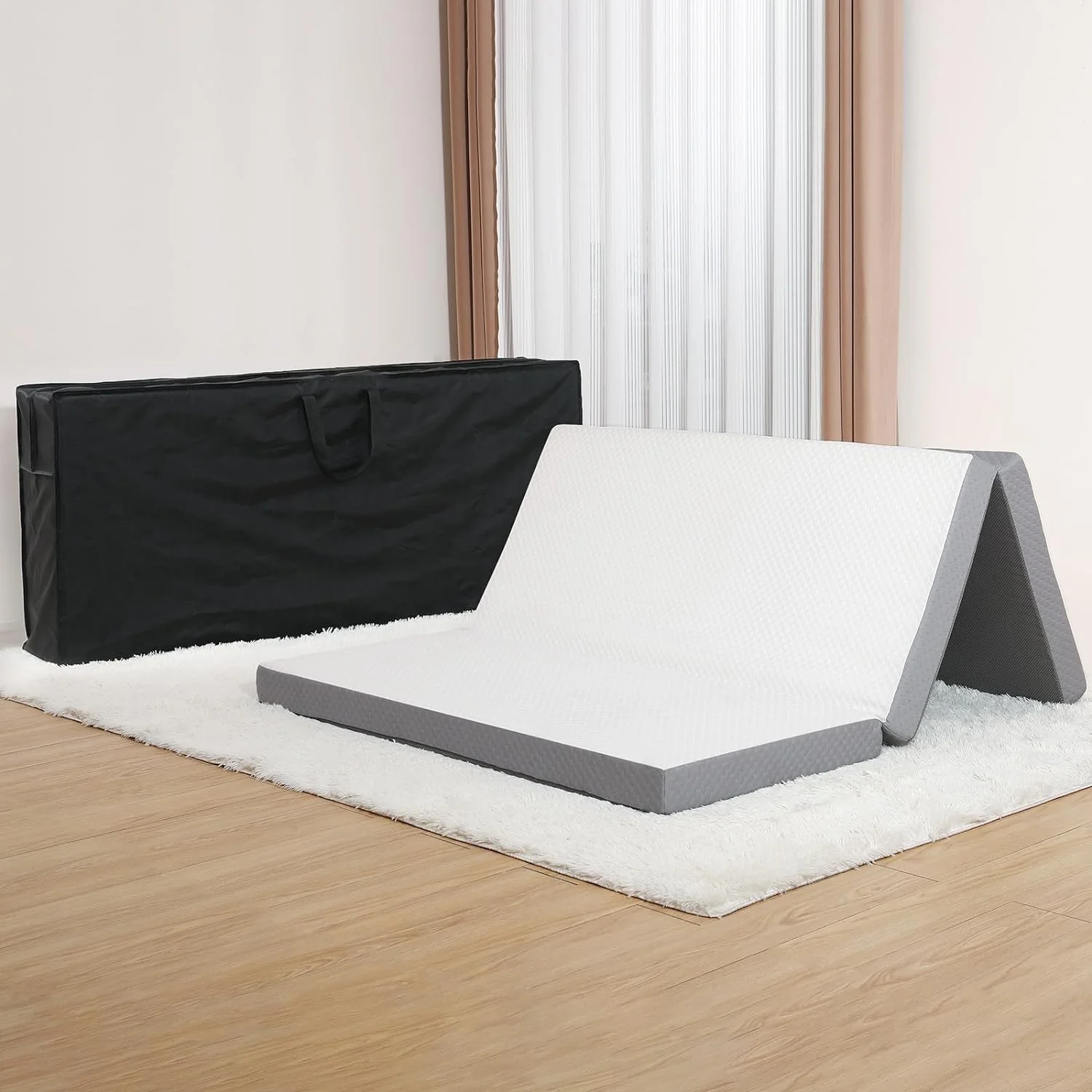 YGDU Folding Mattress Twin Size with Storage Bag, 4 inch Foldable Memory Form Mattress, Trifold Mattress Topper with Washable Cover, Non-Slip Bottom Camping Mattress Guest Bed