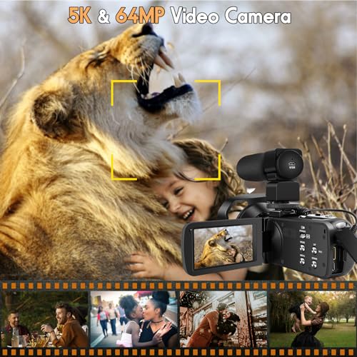 5K Video Camera 64MP Camcorder IR Night Vision Vlogging Camera 18X Zoom WiFi Digital Camera for YouTube 3.0'' Touch Screen Camcorder with 32GB SD Card, Microphone, 2.4G Remote Control