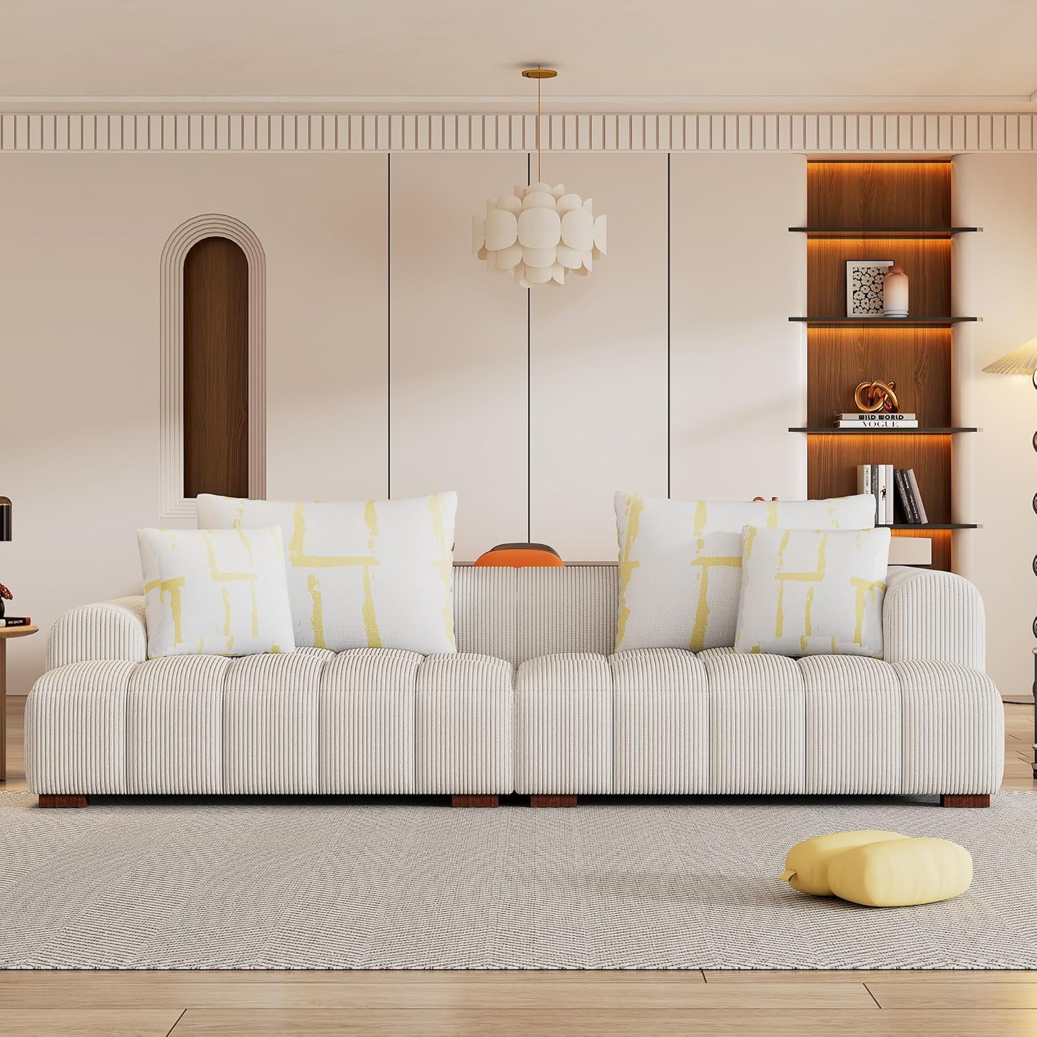 Oversized 4 Seaters Corduroy Upholstery Modular Cloud Sectional Sofa Couch,Modern Living Room Deep Seat Upholstered TV Sofa&Couch with 4PCS Pillows and Rubber Wood Legs for Home Apartment